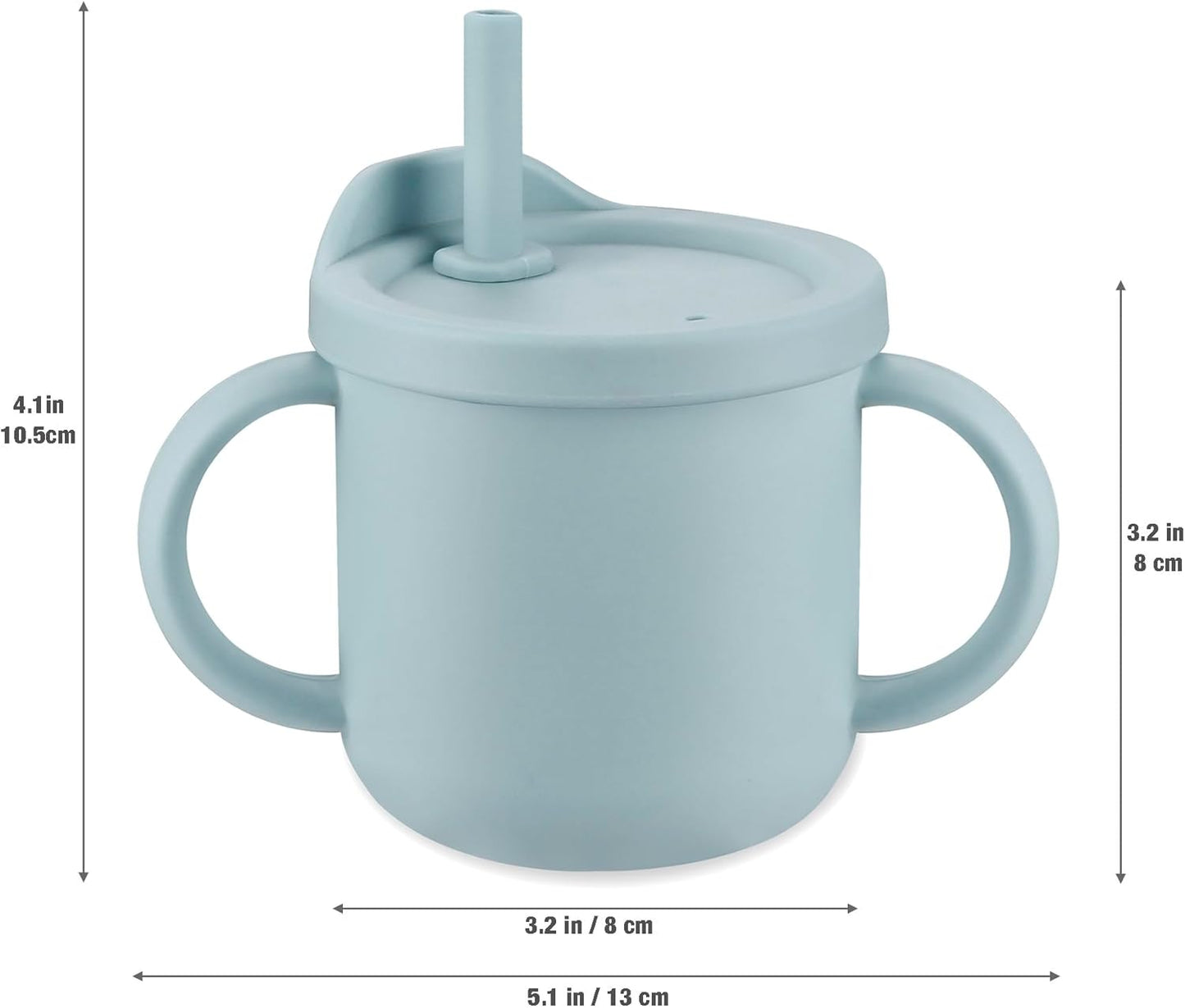 PandaEar Silicone Baby Feeding Set| 2 Pack Silicone Divided Suction Plate and 2 Pack Tiny Cup with 2 Spoons 2 Forks| Baby Led Weaning Supplies Self Feeding Eating Utensils (Light Blue/Light Green)