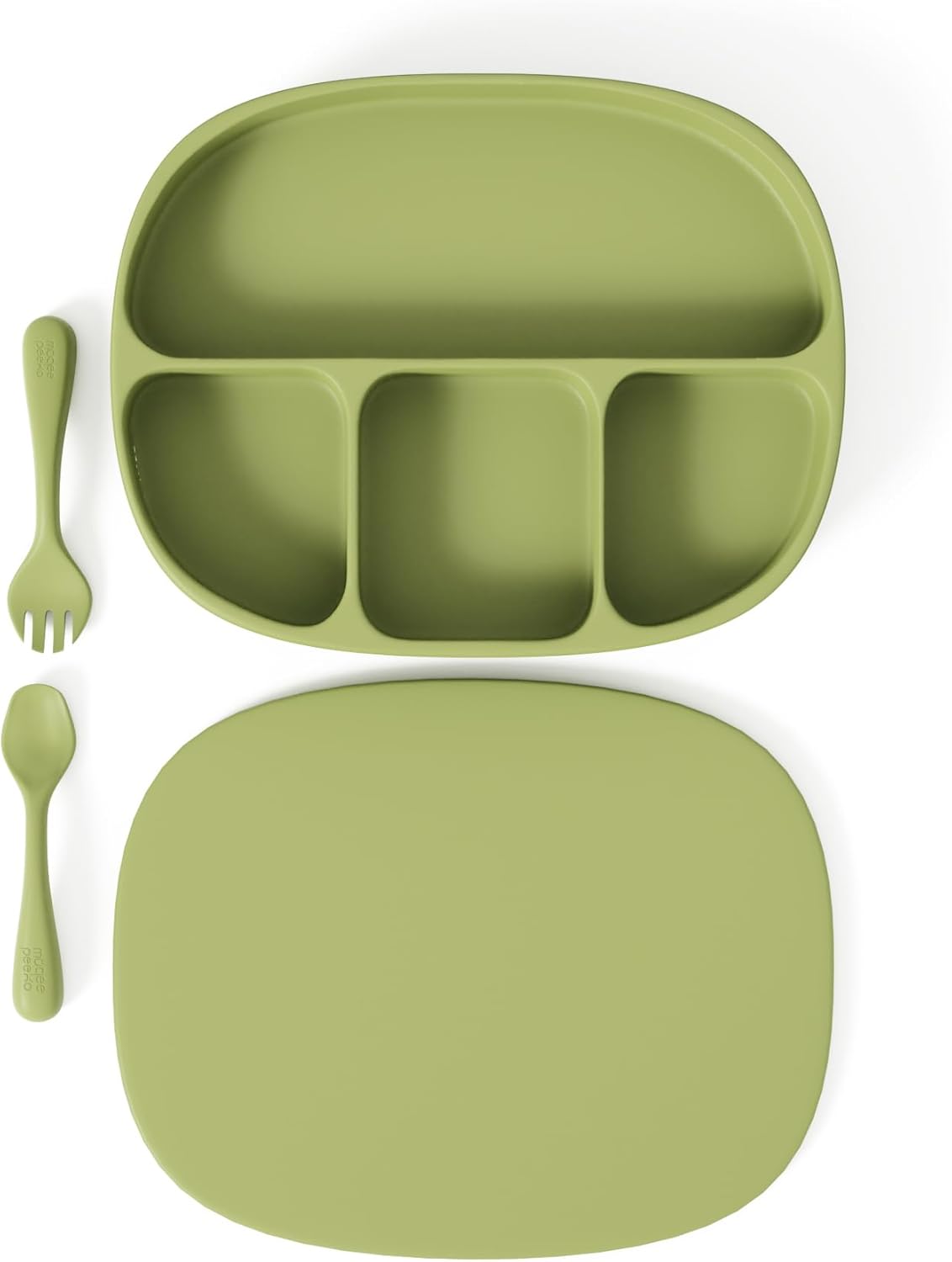 Toddler Necessities Baby Feeding Essentials Set for Baby in Green Color with Baby plates with Suction and Silicone Utensil Set - (3 Pieces)