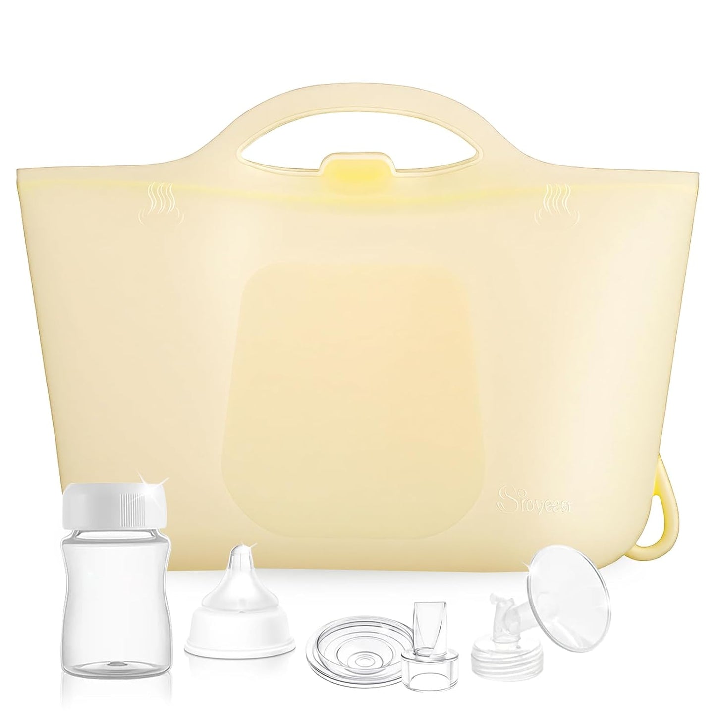Silicone Travel Bottle Sterilizer Bags | 2000ml Microwave Steam Sterilizer Bags for Baby Bottles, Breast Pump & Pacifiers, Reusable Steam Sterilizing Bags for Travel and Home Use (Clear Milk White)