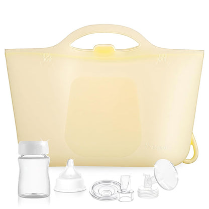 Silicone Travel Bottle Sterilizer Bags | 2000ml Microwave Steam Sterilizer Bags for Baby Bottles, Breast Pump & Pacifiers, Reusable Steam Sterilizing Bags for Travel and Home Use (Clear Milk White)