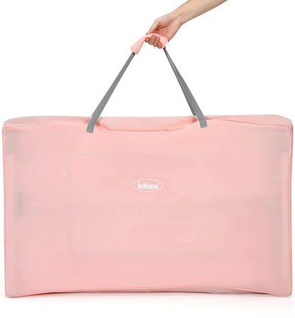 INFANS Baby Bassinet Bedside Crib, Newborn Sleeper w/Large Storage Basket, Adjustable Heights, Detachable &Washable Mattress, Breathable Mesh, Straps, Easy Moving Bed Side (Pink)
