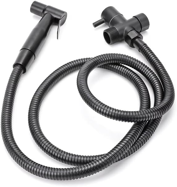 Deals & Fixtures Handheld Toilet Bidet Sprayer for Toilet-Adjustable Water Pressure Control with Bidet Hose for Feminine Wash, Stainless Steel (Matte Black)
