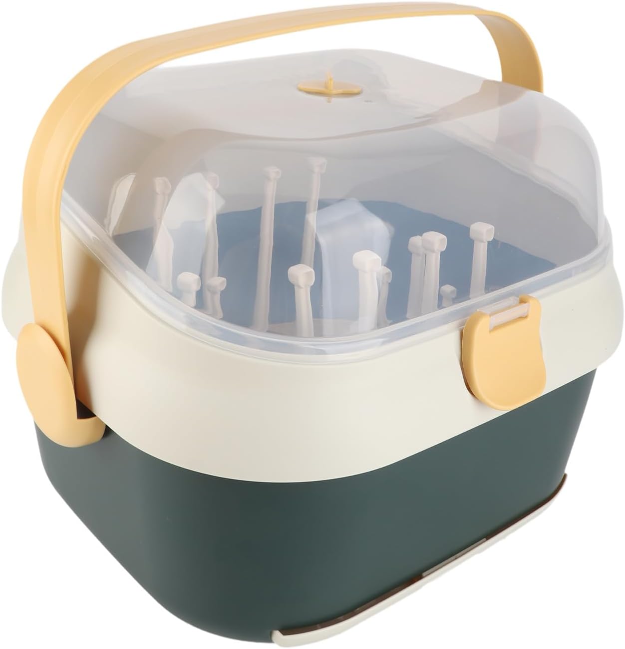 Baby Bottle Drain Rack, Feeding Cup Holder, Portable Large Capacity Toddler Bottles Storage Box with Lid Cover, Multifunctional Anti Dust Cutlery Storage Drying Rack for Teats, (Purple)