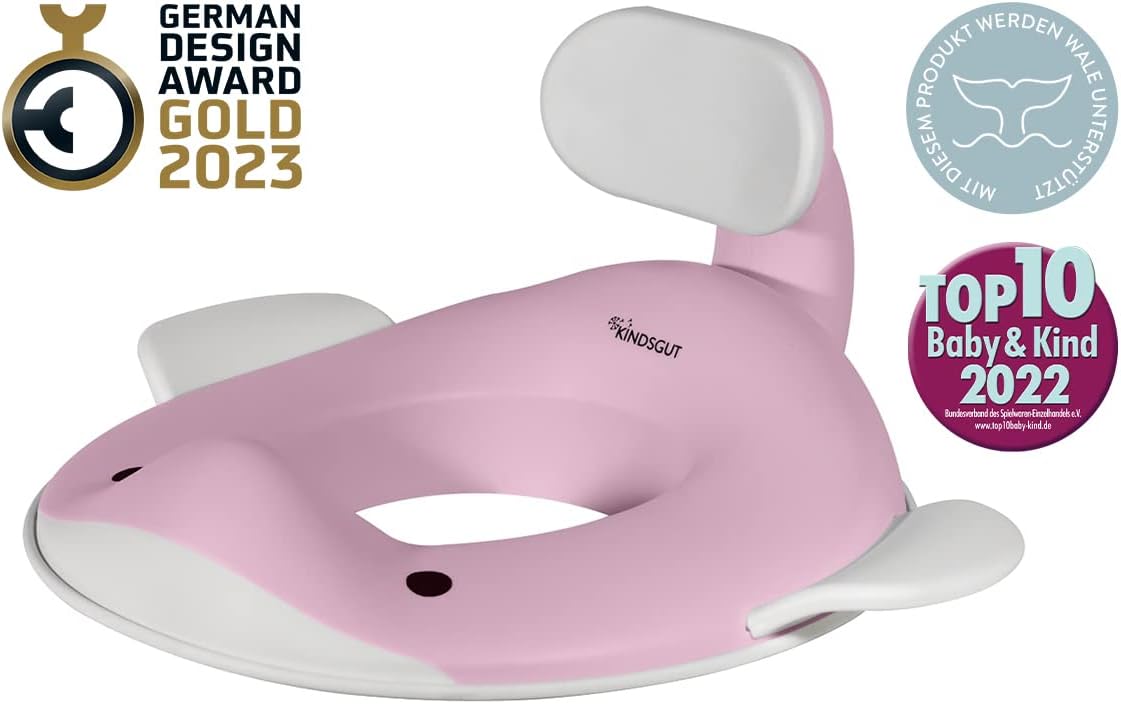 Kindsgut Whale Potty Training Seat for Toddlers – Kids Toilet Seat with Backrest, Non-Slip, Fits Round & Oval Toilet Seats, Designed in Germany, Peach