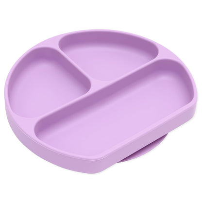 Bumkins Toddler and Baby Suction Plate, Divided Grip Dish for Babies and Kids, Baby Led Weaning, Feeding Supplies, Sticks to Tables and Highchairs, Platinum Silicone, for Chidren 6 Months, Gray