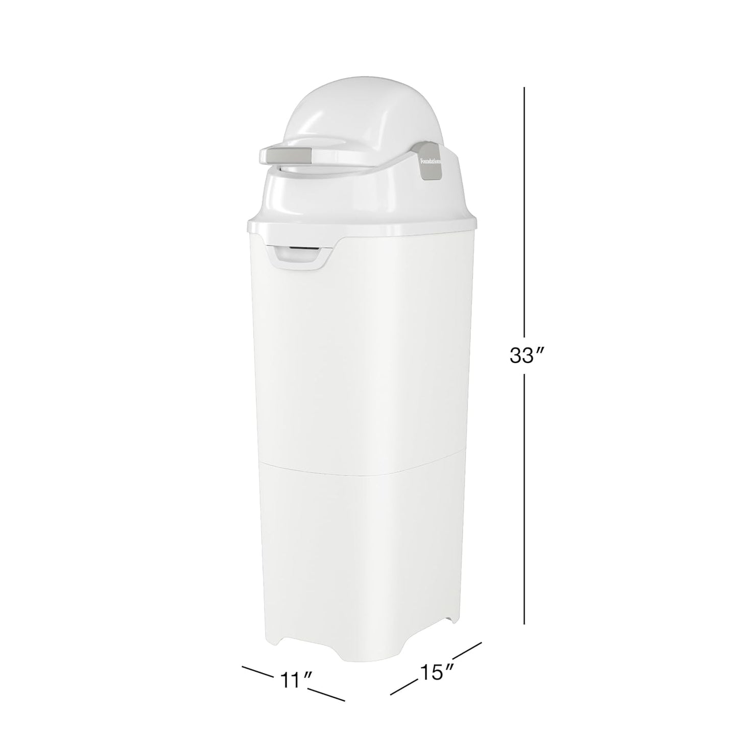 Foundations Tall Diaper Pail with Airtight Lid - Durable & Odorless Diaper Disposal, Large Capacity, Holds up to 60 Newborn Diapers, Refill with Any Bags, Baby Registry Gift - Gray (9612057)