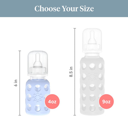 Lifefactory Glass Baby Bottle with Stage 1 Nipple and Protective Silicone Sleeve Blanket 4 Oz