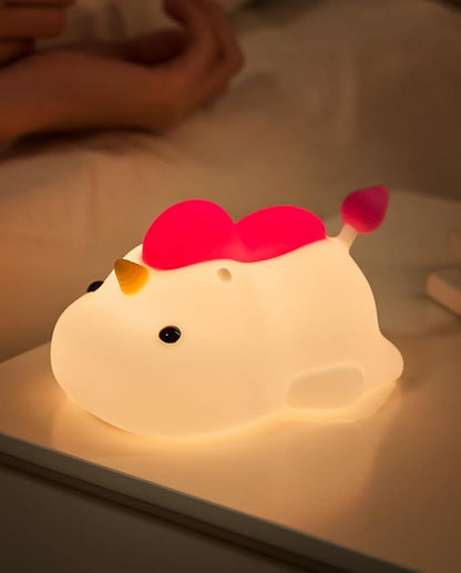 Unicorn Night Light for Kids, Soft Silicone Tap Control Lamp with 30-Min Auto-Off Timer, Rechargeable Portable LED Bedroom Bedside Light for Baby Nursery Toddler