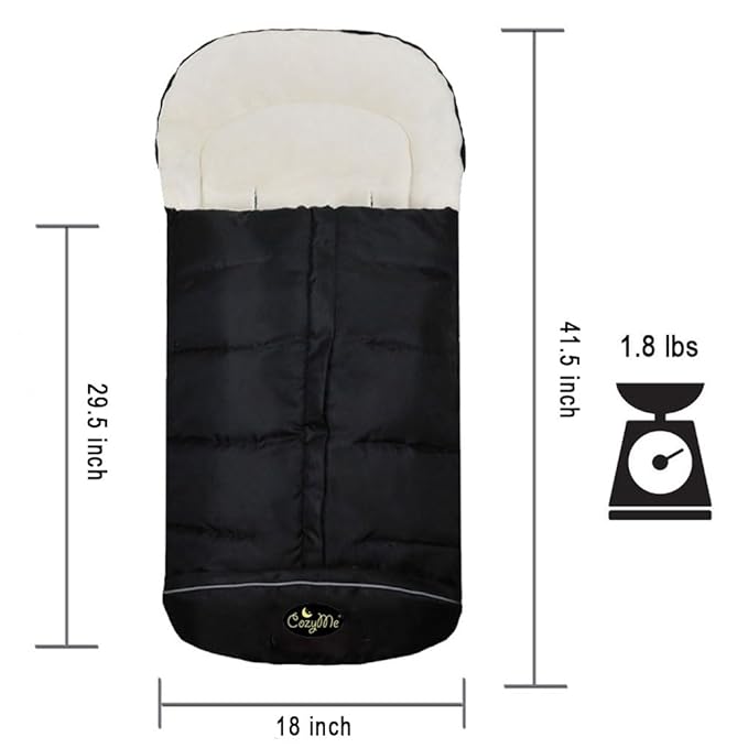 CozyMe 3 in 1 Winter Outdoor Tour Toddler Universal Stroller Sleeping Bag, Waterproof Footmuff, Length/Height/Temperature Adjustable Baby Bunting Bag, Black