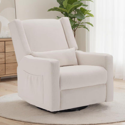 Tbfit Nursery Rocking Chair,360°Swivel Recliner Chair with Lumbar Support for Bedroom, Comfy Upholstered Armchair with Pillows & Footrest for Living Room & Baby Room