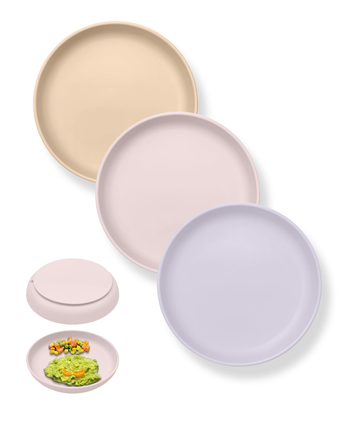 Classic Toddler Plates with Suction (3 Pack), Non Toxic & BPA Free Silicone Suction Plates for Baby Toddler Kids, Non Slip Baby Dinner Dishes Microwavable & Dishwasher Safe