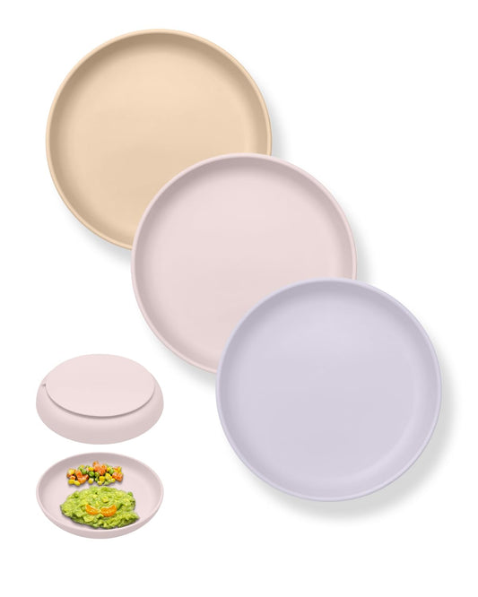 Classic Toddler Plates with Suction (3 Pack), Non Toxic & BPA Free Silicone Suction Plates for Baby Toddler Kids, Non Slip Baby Dinner Dishes Microwavable & Dishwasher Safe