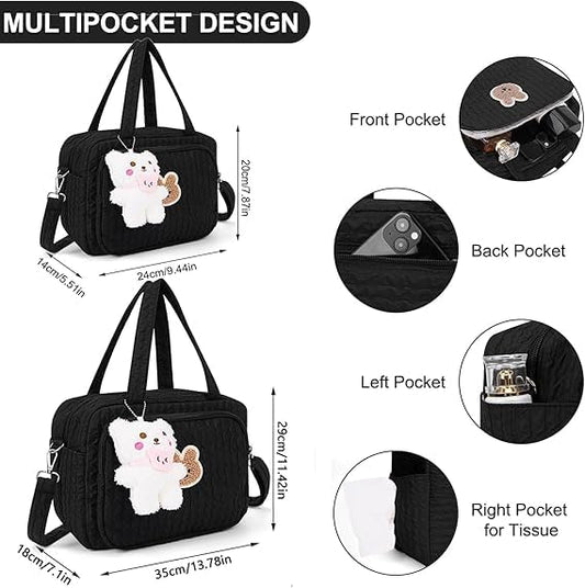 Lushandy Baby Diaper Bag Tote, Mom Bag Cute Crossbody Diaper Bags Baby Travel Bags for Girl Pañaleras Para Bebe (Black, Large)