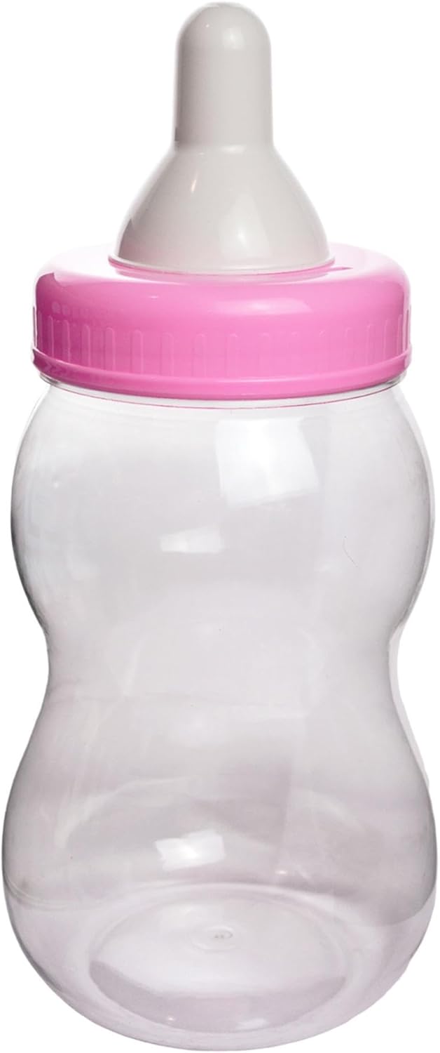 Evershine Plastic Baby Bottle Bank, 13" Blue Fillable Baby Shower Bank, Plastic Jumbo Baby Favor Bottle Centerpiece