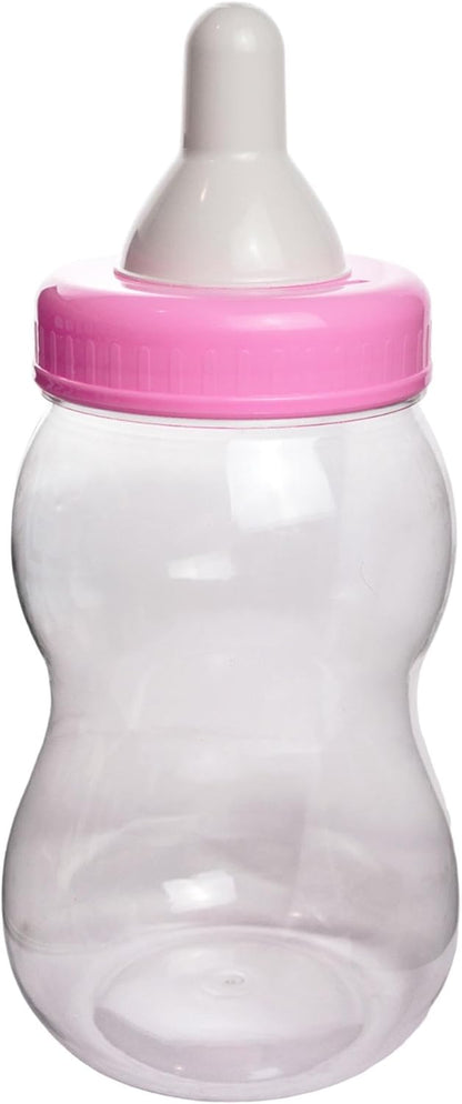 Evershine Plastic Baby Bottle Bank, 13" Blue Fillable Baby Shower Bank, Plastic Jumbo Baby Favor Bottle Centerpiece