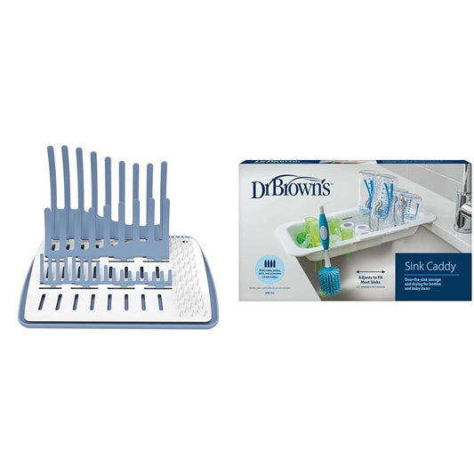 Dr. Brown's Sink Caddy for Baby Bottles and Parts with Two Brush Holders, Over The Sink Kitchen Storage, Drying Rack, and Organizer, BPA-Free + Dr. Brown's Folding Baby Bottle Drying Rack