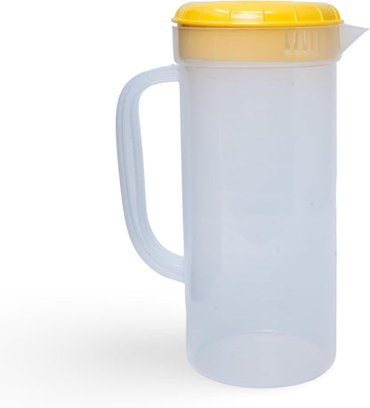 JBK Pottery 1 Quart Plastic Mixing Pitcher with Mixing Lid, BPA Free, Shatterproof Beverage Jug for Iced Tea, Lemonade, Juices, Milk – Leak-Proof, Easy Stirring, Dishwasher Safe | Blue
