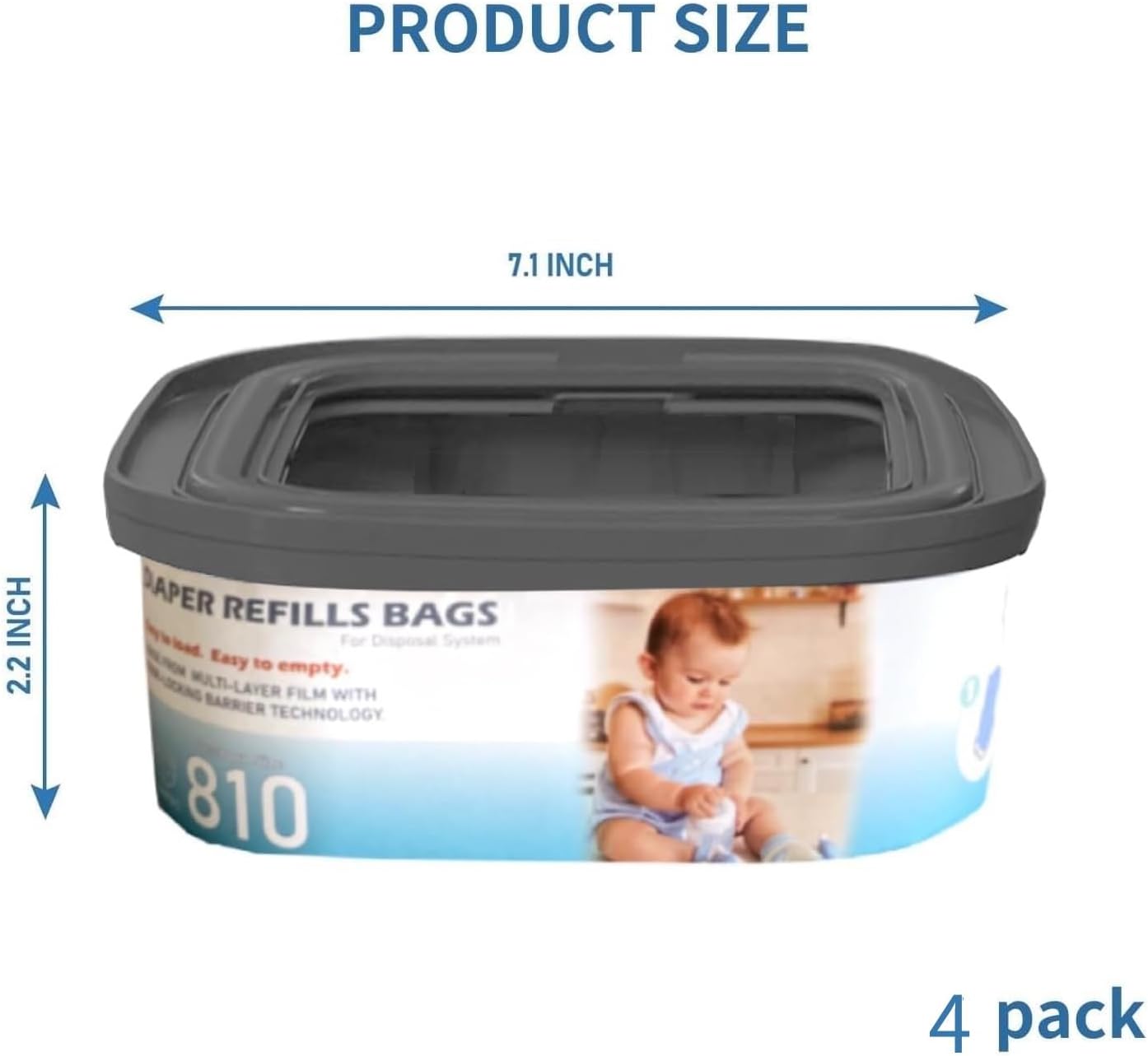 Jumbo Square Refills Disposal Bags Refill Compatible with Diaper Genie Compact and Select Pails(Not Fit Classic Version Pails),with Continuous Film,HoldUp to 810 Newborn-Sized Diapers Per Refill,4Pack