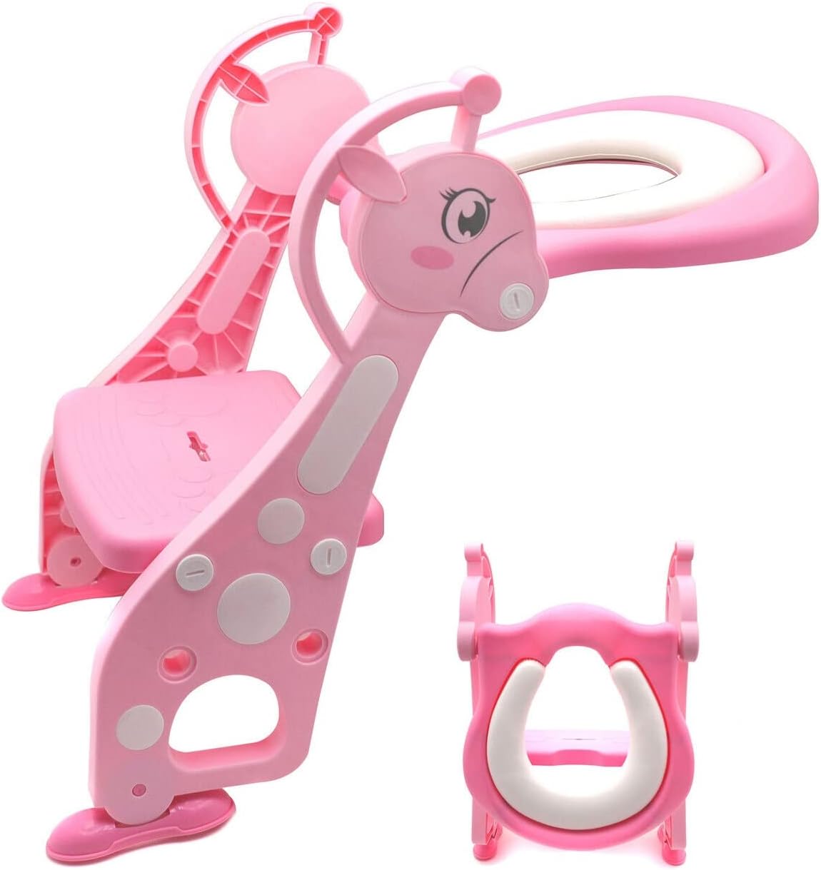 HTTMT- Giraffe Potty Training Toilet Ladder Seat With Upgraded Cushion Step Stool Ladder Toilet Chair/Toilet Trainer for Baby Toddler Kids Children In Pink [P/N: ET-BABY001-PINK STEP]