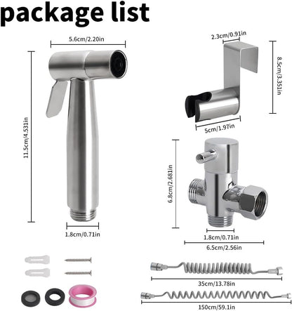 Handheld Bidet Sprayer for Toilet Kit,Stainless Steel Muslim Shower Toilet Bidet Faucets Attachment Set with T-Valve,Adjustable Water Pressure,Toilet Hose Sprayer,Cloth Diaper Spraye for Baby Wash