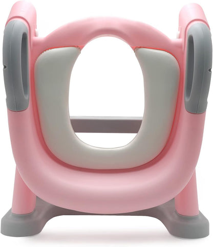 HTTMT- Giraffe Potty Training Toilet Ladder Seat With Upgraded Cushion Step Stool Ladder Toilet Chair/Toilet Trainer for Baby Toddler Kids Children In Pink [P/N: ET-BABY001-PINK STEP]