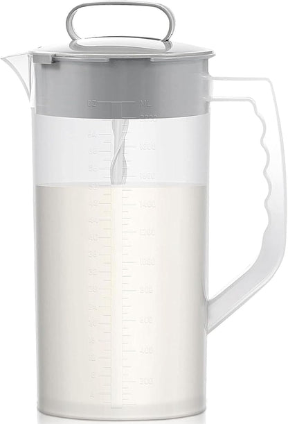 Breast milk pitcher, 64oz/ 2000ml Mixing pitcher with lid, Mixing baby formula,coffee, milk and juice with Angled Plastic Blades and Adjustbale mixer plunger (one pack)