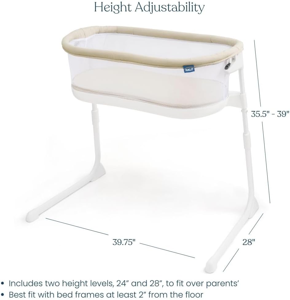 HALO® BassiNest® Bedside Sleeper – Breathable Baby Bassinet Slides Over Bed with Mesh Walls for Airflow & Visibility, Lowering Wall for Easy Access, Fits Most Beds