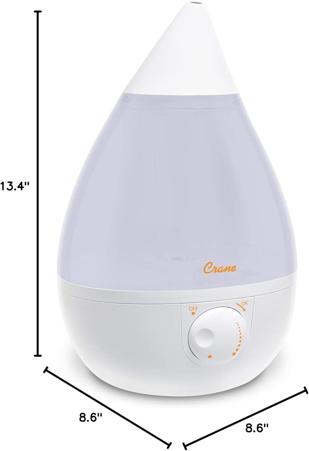 Crane Ultrasonic Cool Mist Humidifier for Bedroom, Baby Nursery, Kids Room, Plants, or Office, Large 1 Gallon Tank, Filter Optional, Clear and White