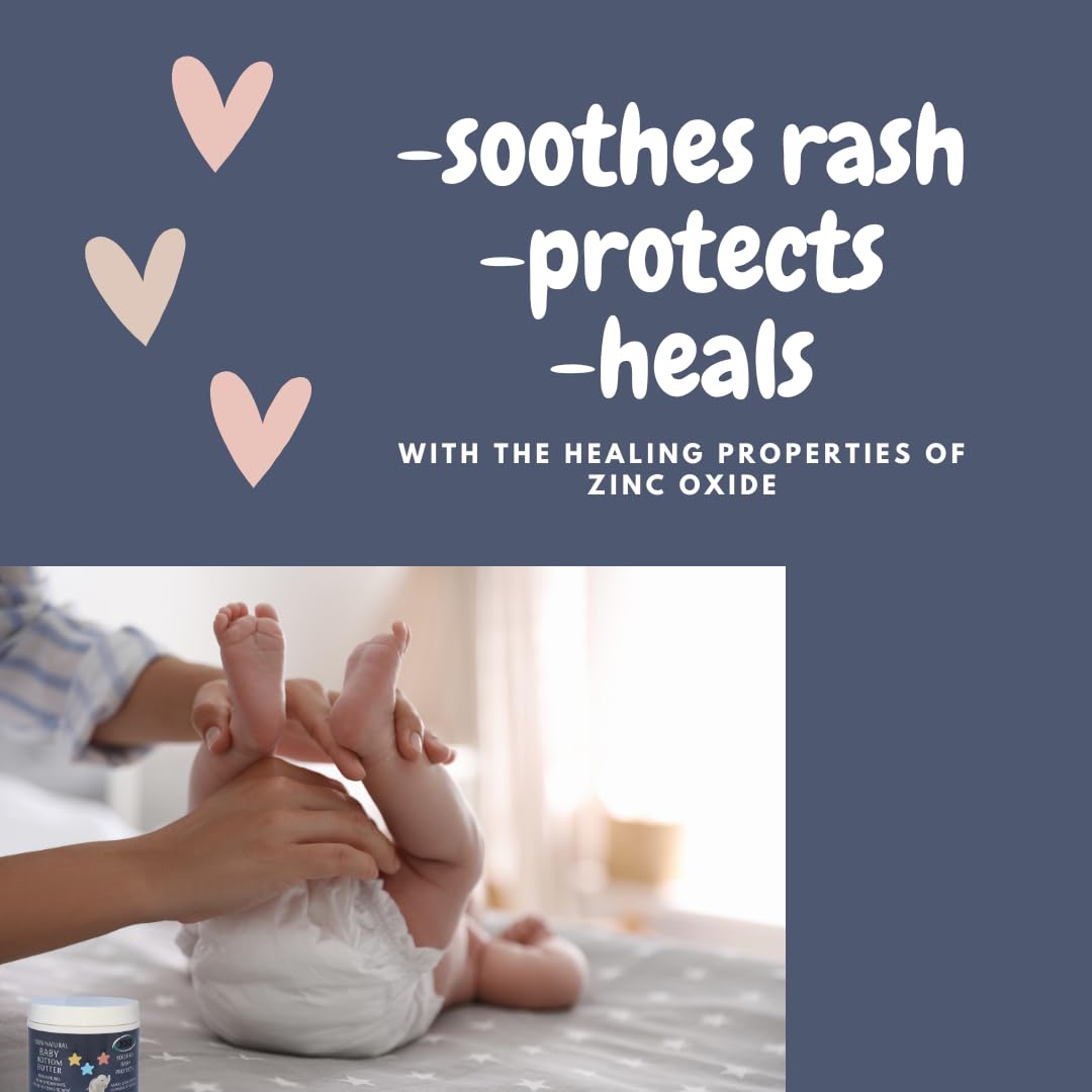 Natural Baby Bottom Butter, Diaper Rash Cream with Zinc Oxide, Soothes Diaper Rash 4 Fl Oz