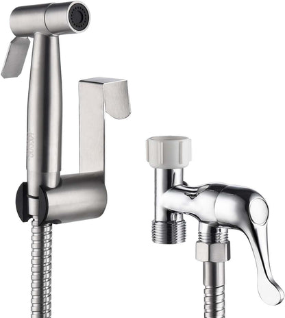 Handheld Bidet Sprayer for Toilet, Cloth Diaper Sprayer with Stainless Steel Hose, Holder, and T-Valve (Silver)