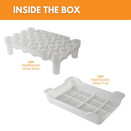 FASTFERMENT - 24-Bottle Drying Rack & Tray| Bottle Drying Tree Alternative | Dry & Store your Wine or Bomber/Belgian Bottles | Stackable | White | Dishwasher Safe | Home Brewing Supplies