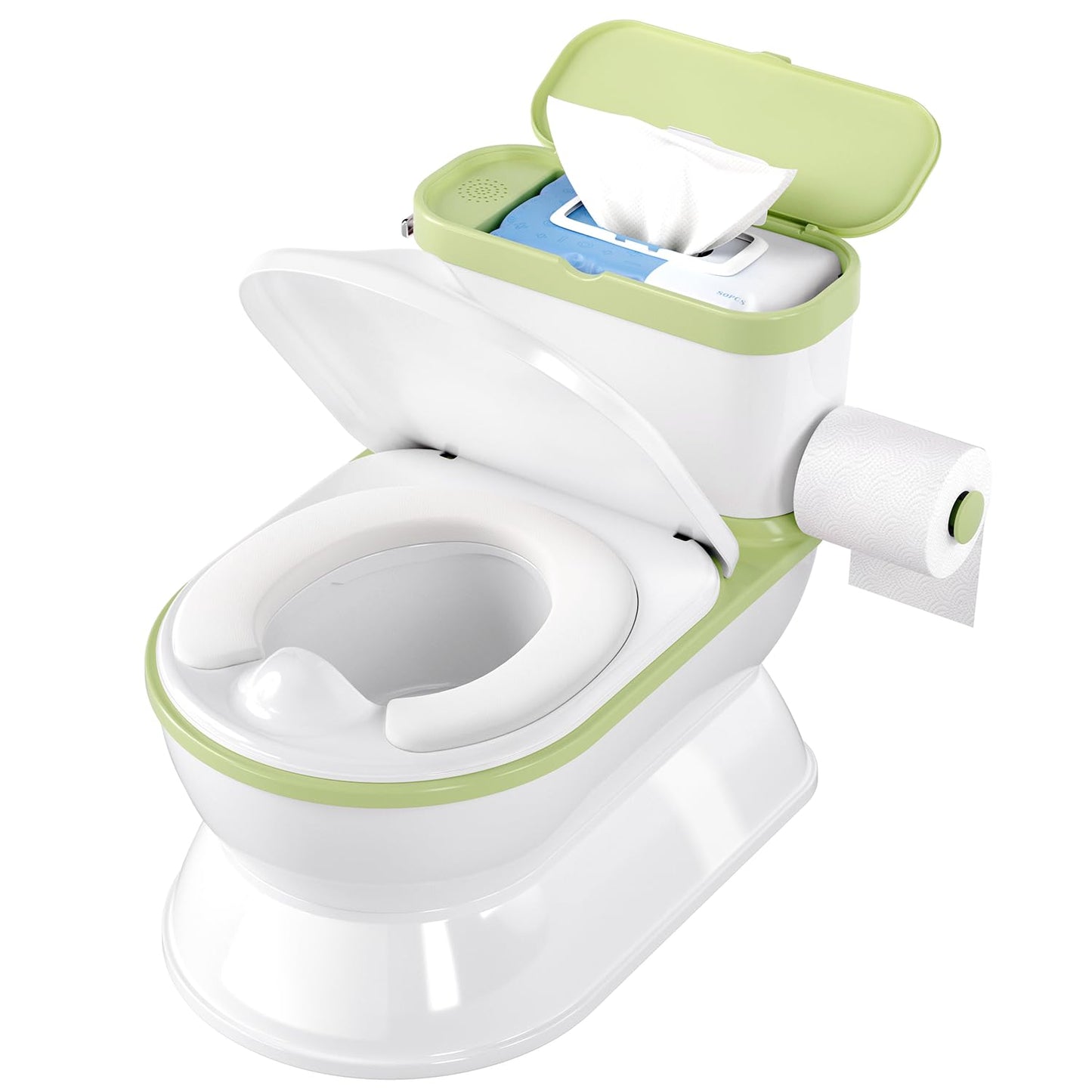 CheerTry 2-in-1 Toddler Potty Training Toilet - Larger Potty Chair & Detachable Training Seat for Boys & Girls Ages 1-3 with Flushing Sound, Wipes Storage, Toilet Paper Holder - Pink