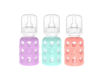 Lifefactory Glass Baby Bottle BPA Free | Protective Silicone Sleeve | 4 oz Pack of 2 | Cantaloupe, Banana