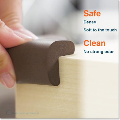 Roving Cove HeftyFit Corner Protector for Baby (4 Large Corners), Heavy-Duty Soft Rubber Foam Furniture Corner Bumper Guards, 3M Adhesive Pre-Taped, Coffee Brown