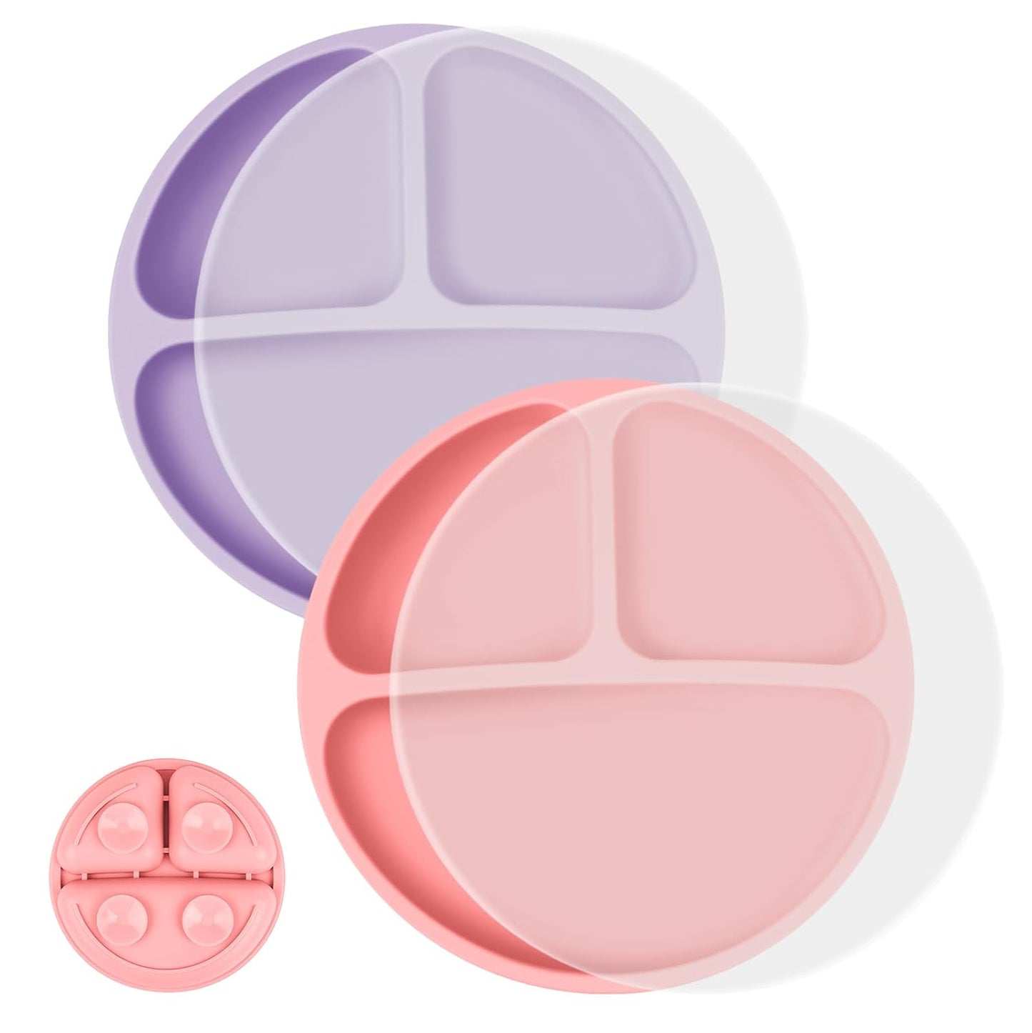 Vicloon Toddler Plates, 3 Pcs Silicone Baby Plates, BPA Free Suction Plates with Lids for Babies and Toddlers, Suction Plate Feature, Divided Plate Design,Toddler Plate Microwave&Dishwasher Safe