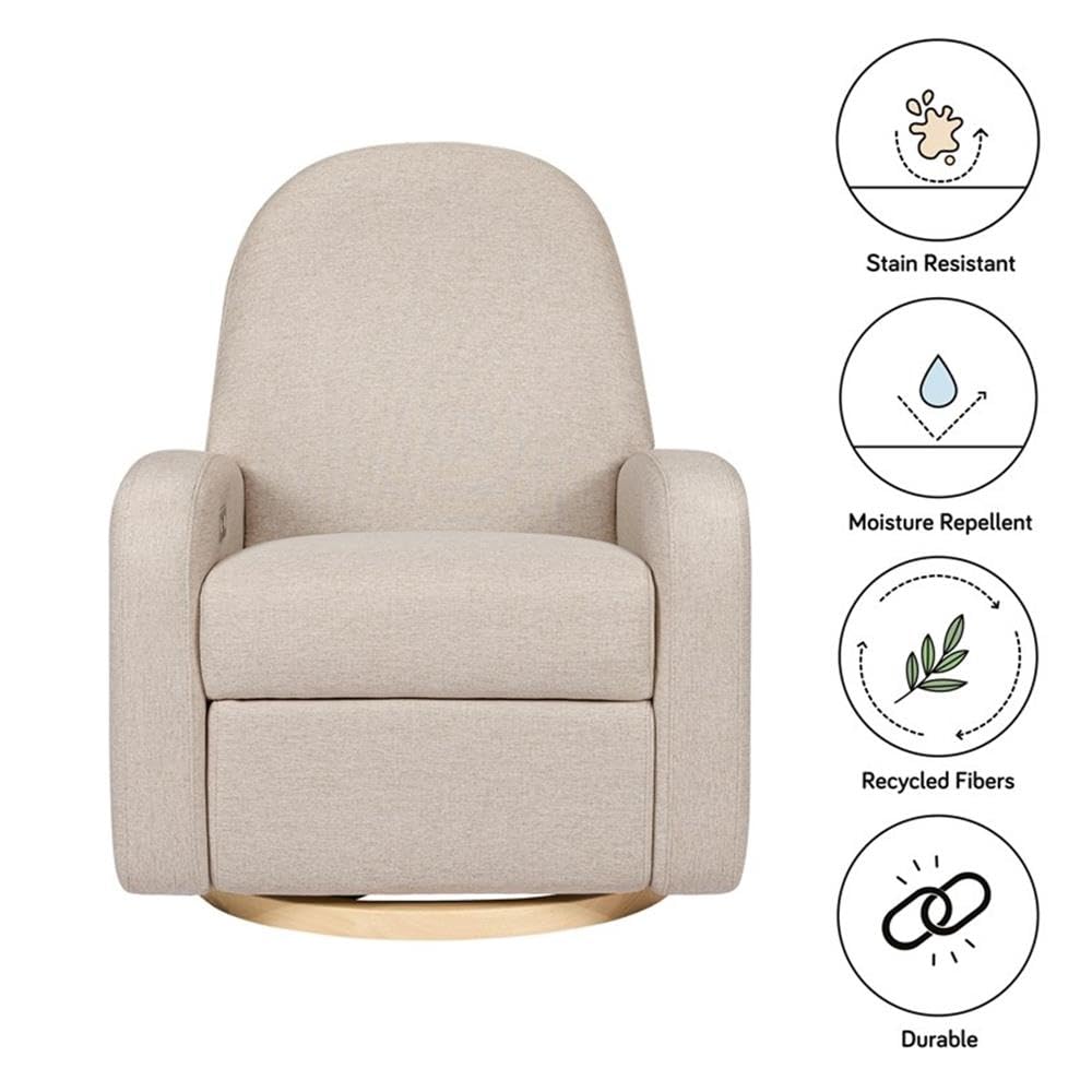 Babyletto Nami Electronic Power Recliner and Swivel Glider with USB Port in Ivory Boucle with Light Wood Base, Greenguard Gold and CertiPUR-US Certified