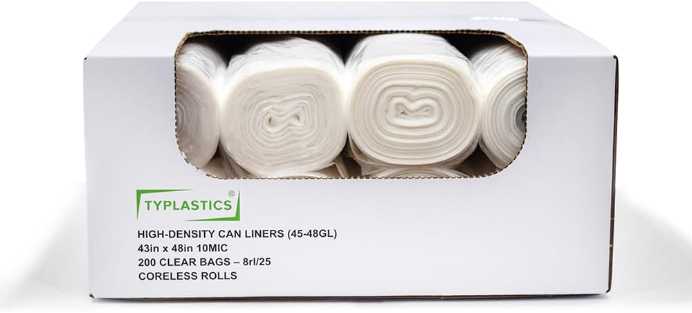 TYPLASTICS 20-30 Gallon Clear Trash Can Liners - 30" x 37" - High Density Garbage Bags - Case of 500 - Multipurpose for Office, Outdoor, Recycling, Industrial and Commercial