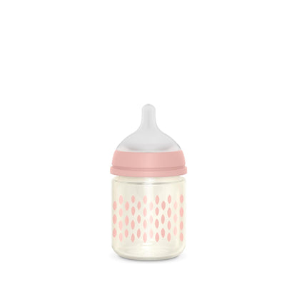 Suavinex Bonhomia Glass Baby Bottle with SX PRO Silicone Nipple, Anti Colic Baby Bottles, Baby Bottles for Breastfed Babies, Medium Flow, 3mo, 8oz, Beige