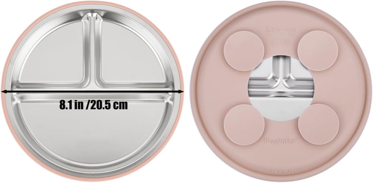 PandaEar 6-in-1 Stainless Steel Baby Feeding Set | Divided Suction Plate, Bowl, Sippy Cup with Straw, Bib, Spoon & Fork | BPA-Free Toddler Feeding Essentials for Self-Feeding (Blue)