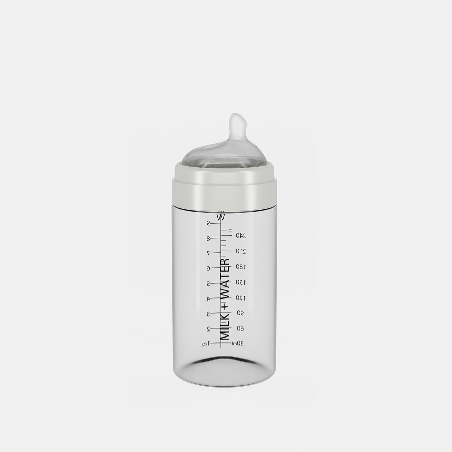MILK & WATER Glass All in One Baby Bottle & Baby Formula Dispenser On The Go (Arctic White, 9oz Medium Flow 3m+)