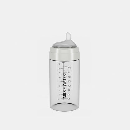MILK & WATER Glass All in One Baby Bottle & Baby Formula Dispenser On The Go (Arctic White, 9oz Medium Flow 3m+)