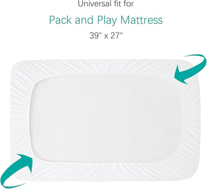 Pack and Play Sheets Fitted 2 Waterproof Mattress Protector Pad Cover Quilted Compatible with Graco Pack n Play & Dream On Me & Pamo Babe, Playpen/Playard 39" x 27" White