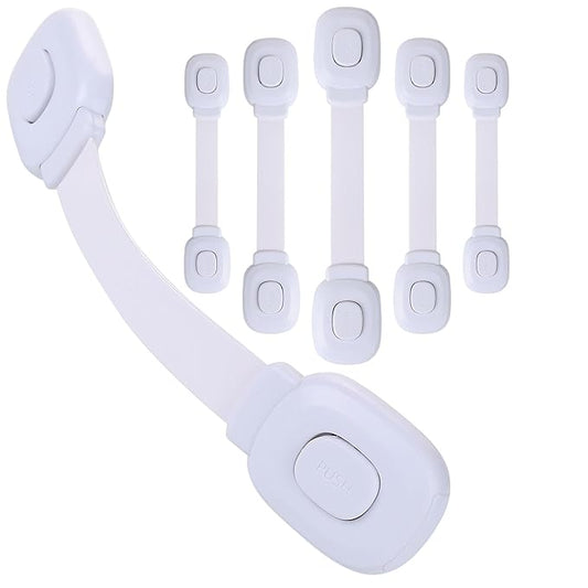 Fursafe&Q Baby Cabinet Locks, Child Safety Cabinet Proofing -Child Safety Strap Locks Adhesive Drawer Fridge Ovens Door Toilet Latches No Drill Multi-Purpose for Furniture Kitchen Lock (White, 6Pack)