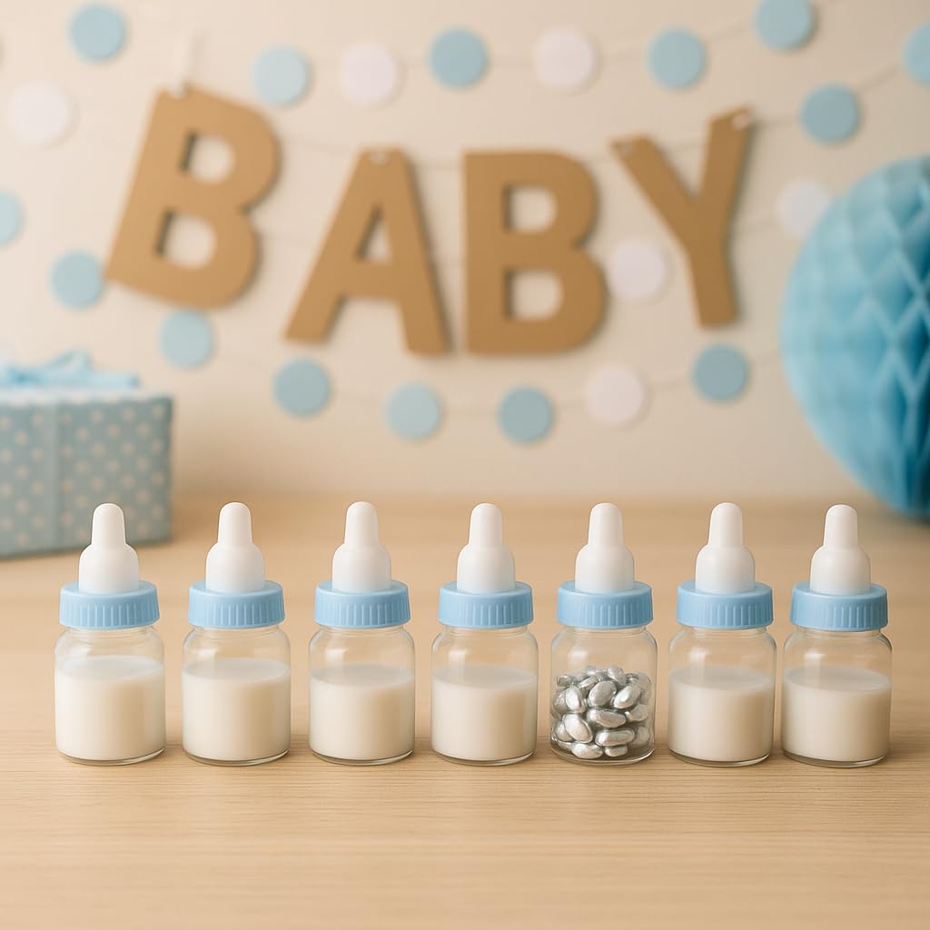 Baby Shower Favor - 36 Pack Pink Mini Milk Bottle Party Favor Gift Bag Boxes 1.5" x 3.5" - Baby Shower Candy Jar.
