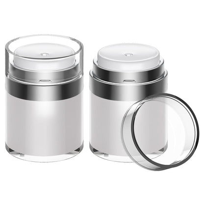 Airless Pump Jar, 1 oz Airless Pump Bottles, Travel Lotion Container – Vacuum Dispenser for Cream – Leak-Proof TSA-Friendly Design Keeps Cream Fresh – Multi-Purpose for Lotion, Sunscreen (2 Pack)