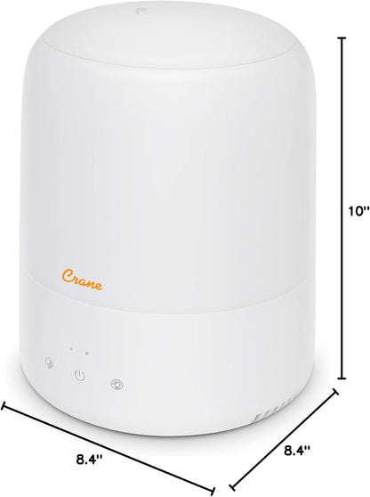 Crane Top Fill Mini Humidifier for Bedroom and Nursery 3-In-1 Essential Oil Diffuser Sleep Light 0.5 Gallon Baby Humidifier