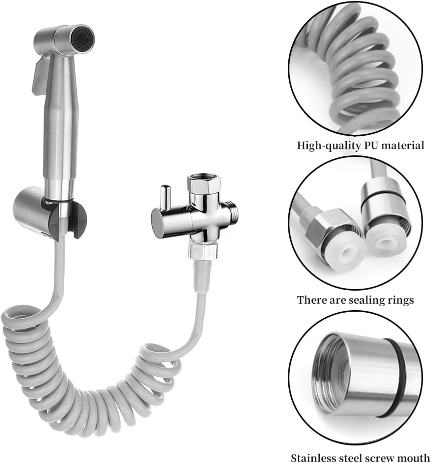 Handheld Bidet Sprayer for Toilet Kit,Stainless Steel Muslim Shower Toilet Bidet Faucets Attachment Set with T-Valve,Adjustable Water Pressure,Toilet Hose Sprayer,Cloth Diaper Spraye for Baby Wash