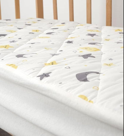 Waterproof Crib Mattress Protector Sheets,%100 Cotton Fabric, Absorbent Crib/Toddler Mattress Protector, Quilted, Certified, Noiseless Machine Wash, Moon&Star Pattern 52"x28" (Small Single, 1, Pack)