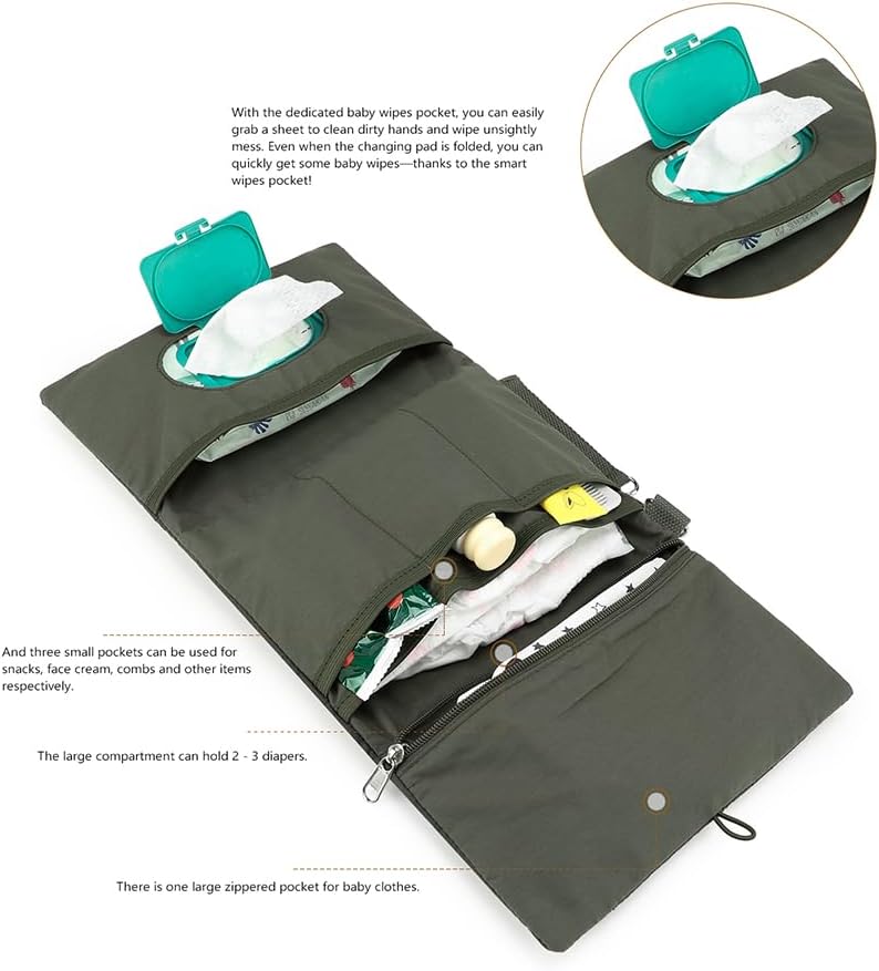 MOMIGO Baby Diaper Bag Organizer Pouches Waterproof Mini Diaper Bag - 2 pcs/set Foldable Hanging Bag Reusable, Washable or Cloth Diapers, with Gift for Baby Shower (Khaki（A）)