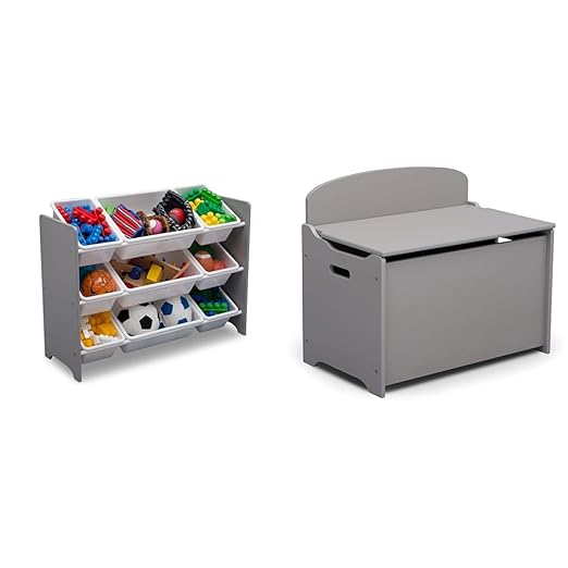 Delta Children MySize 9 Bin Plastic Toy Organizer - Greenguard Gold Certified, Grey & MySize Deluxe Toy Box - Greenguard Gold Certified, Grey